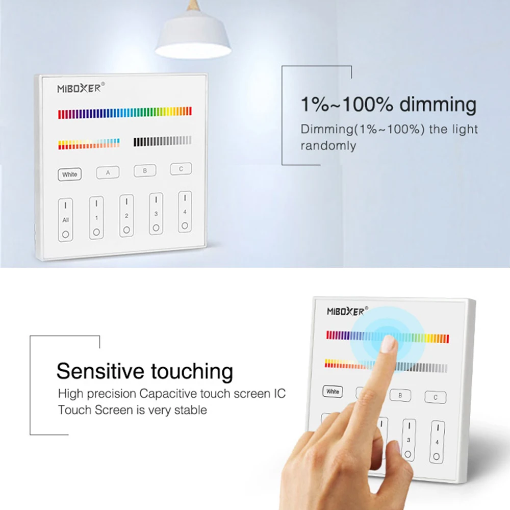 Miboxer DP3S 3In1 86 DALI DT8 إشارة DALI Bus Standard IEC62386-102,207,209 Touch RGB/RGBW/RGBCCT لوحة مضيف سطوع يعتم