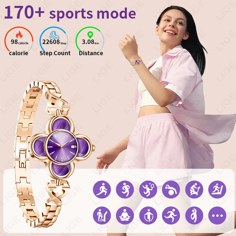LIGE Luxury Steel Bluetooth Women Smart Watches Heart Rate Sleep Monitor Smart Bracelet IP67 Waterproof Call Reminder Smartwacth