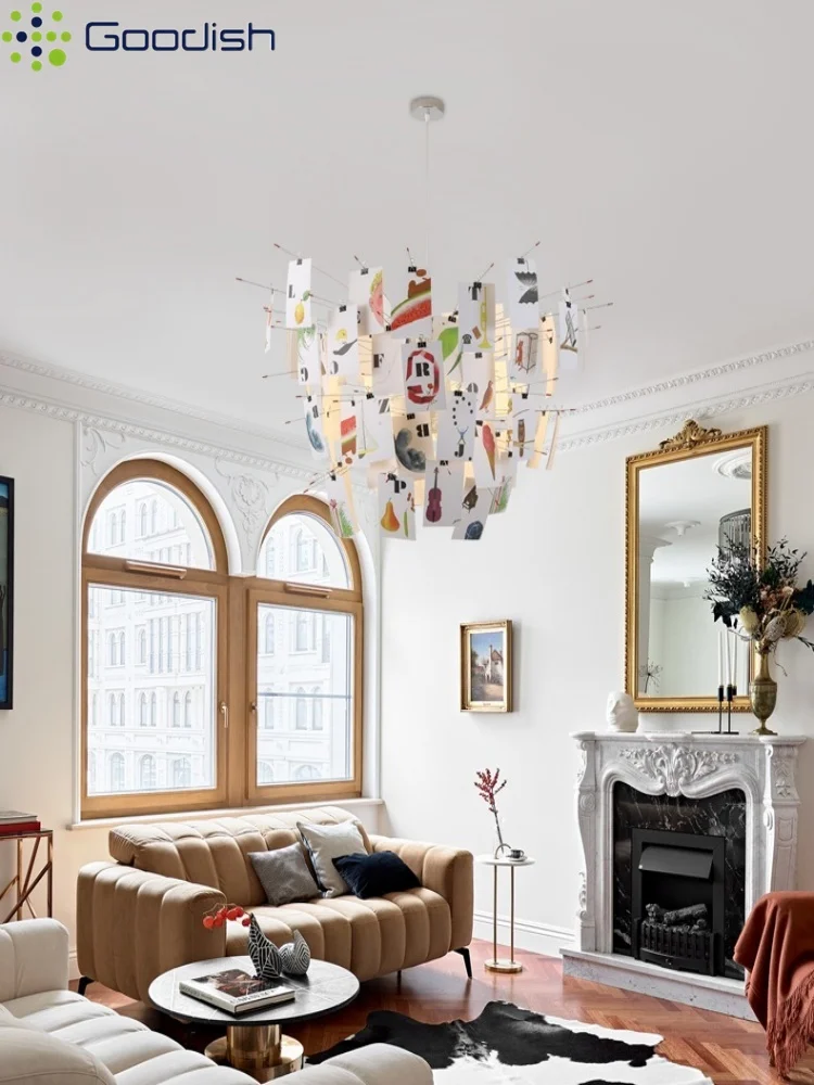 Arte elegante, tarjeta de álbum de fotos DIY, luces colgantes LED, lámparas creativas en forma de papel para sala de exposiciones, candelabro de decoración del hogar