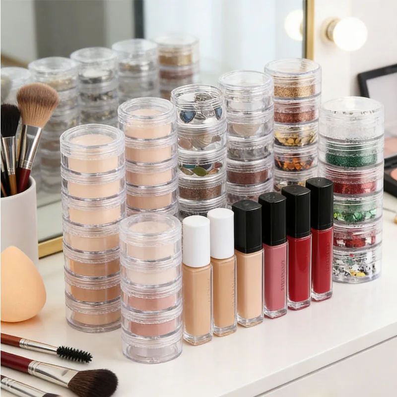 

12Pcs 5g/10g Empty Mini Stackable Creams Jars Round Clear Storage Boxs Cosmetic container For Jewelry Nail Art Eyeshadow Crafts