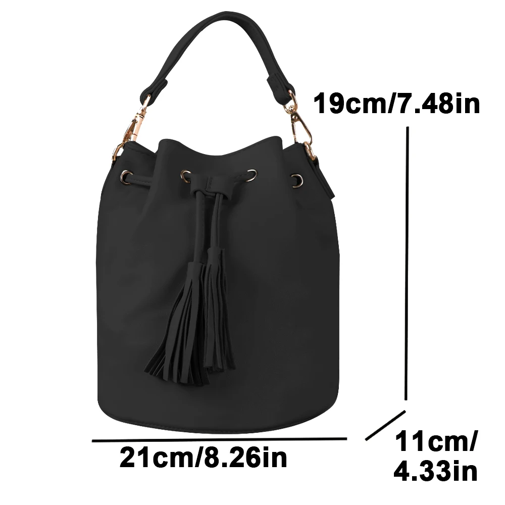

Gorfia Fashion Bucket Bag Black PU Leather Tassel Drawstring Top Handle Fashion Date Shopping Travel Daily Trend Tote Bag