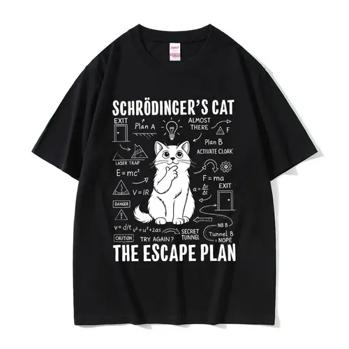 Imagen 2 del producto Schrodinger amantes de los gatos divertida camiseta Meme verano hombres mujeres Casual algodón Vintage ropa de calle Unisex camisetas de manga corta de gran tamaño