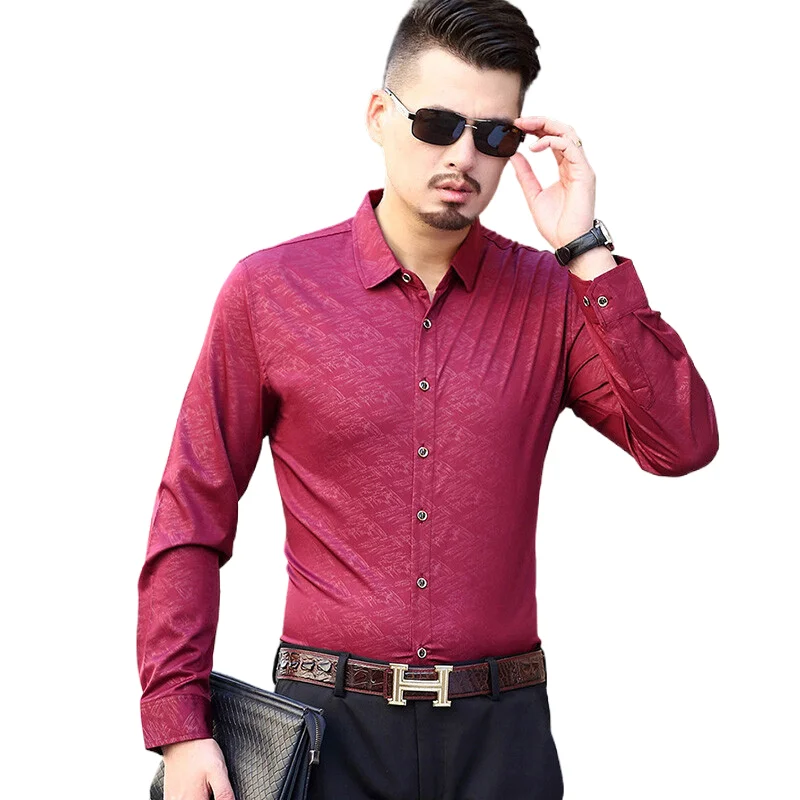 

new Men Dress cotton Shirt Fashion Long Sleeve Business Social printing Shirt Male Solid Color Slim fit big Size 7XL Work Shirt