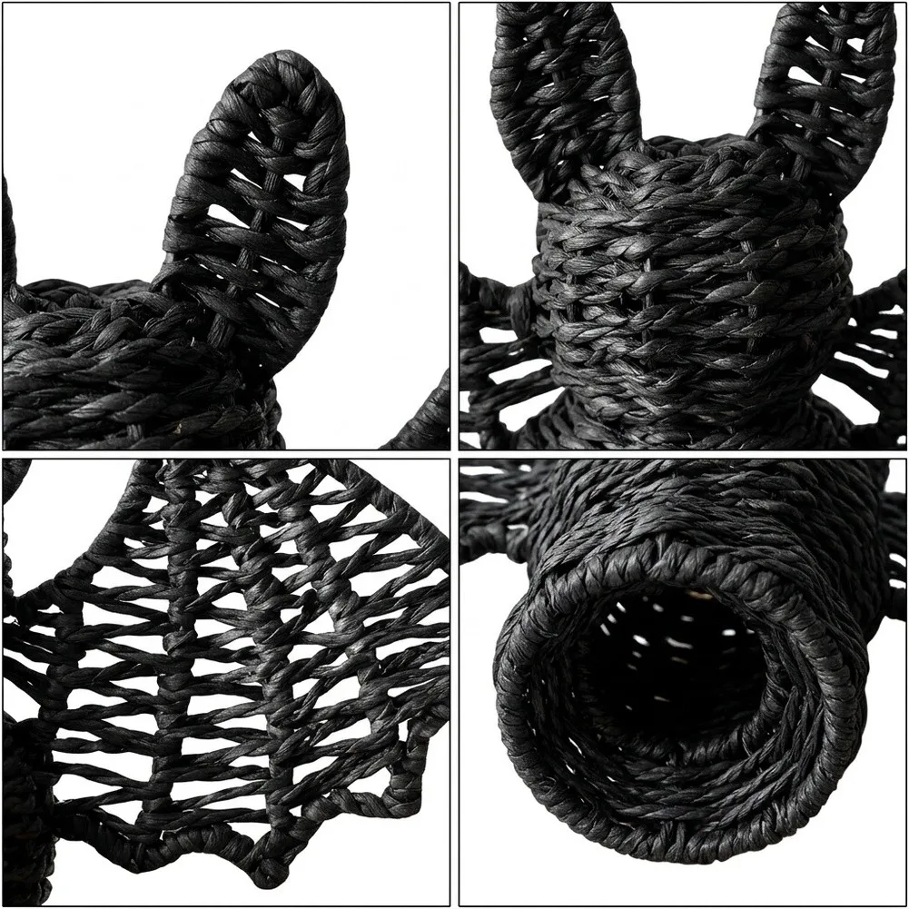 Black Woven Grass Bat Ornament for Holiday Decor Use on Shelf Mantel or Table 32x9.5x19.5cm Indoor Lighting Accent