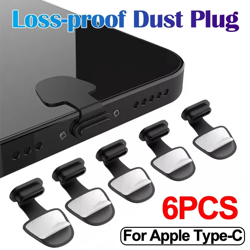 2/4/6pcs Silicone Anti-Dust Plugs for IPhone Samsung Xiaomi Type-C Port Anti-lost Charging Port Dustproof Plug Protective Cover