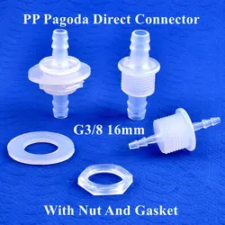 PP Pagoda przez płytkę bezpośrednie złącze G3/8 16mm + uszczelka nakrętka sześciokątna Adapter do wąż do nawadniania ogrodowego 5 ~ 200 szt