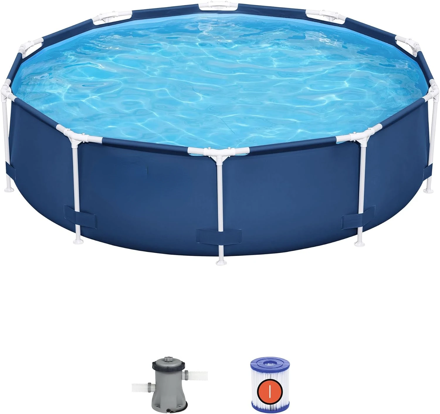 

Steel Pro 12' x 30" Round Above Ground Pool Set | Includes 330gal Filter Diving toy Dive flag Mesh diving bag Pool float Scuba