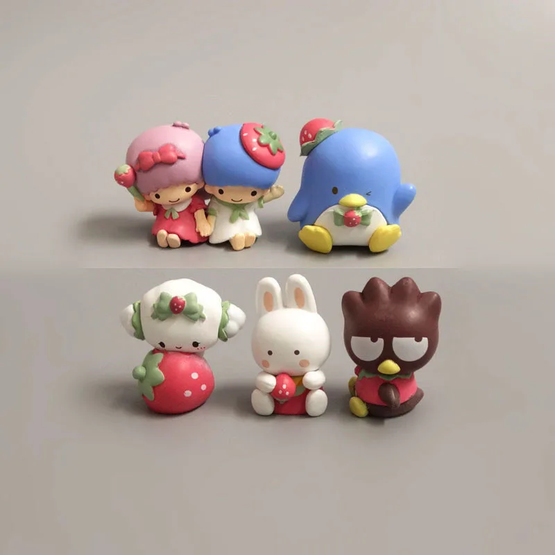 5Pcs/Set Strawberry Little Twin Star Cogimyun Tuxedosam Action Figure Toys Kawaii Gifts for Kids Cake Decoration Gifts for Kids