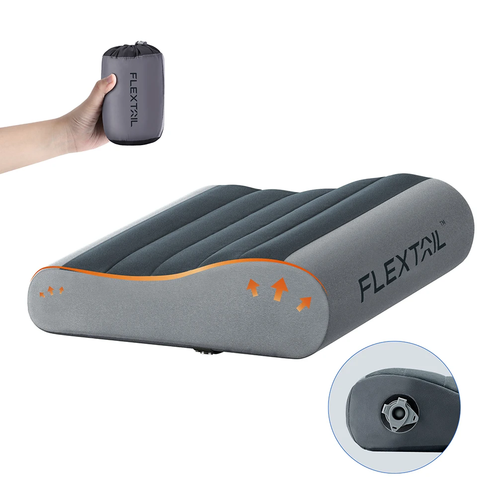 【セール中】FLEXTAIL インフレータブルキャンプ枕、旅行や自宅用の人間工学に基づいた枕、軽量で洗える、2つの高さオプション