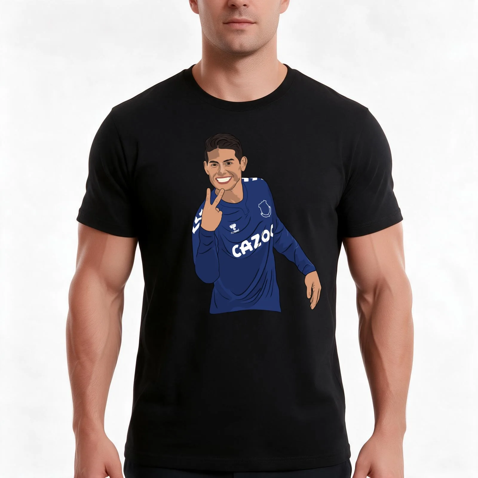 Everton James Rodriguez Goal Celebration 2 fingers up T-Shirt, Summer Casual Cotton Tee, Oversized Streetwear Tops, 100% Cotton
