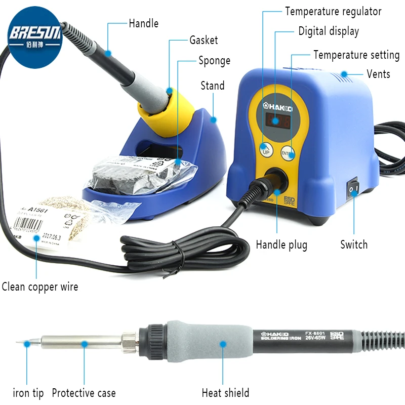 Hakko FX888D Digital Soldering Station Adjustable Temperature Thermostat with Electric Solder Iron Tips Welding Station Tool Set