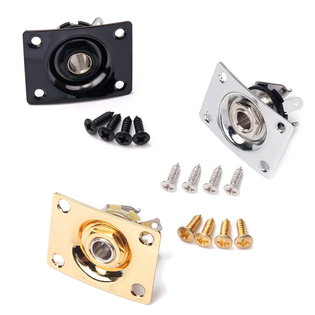 635Mm Copper Guitar Input Output Jack Socket Plug with Plate Screws for Electric Guitar Bass Silver Long-Lasting Iron