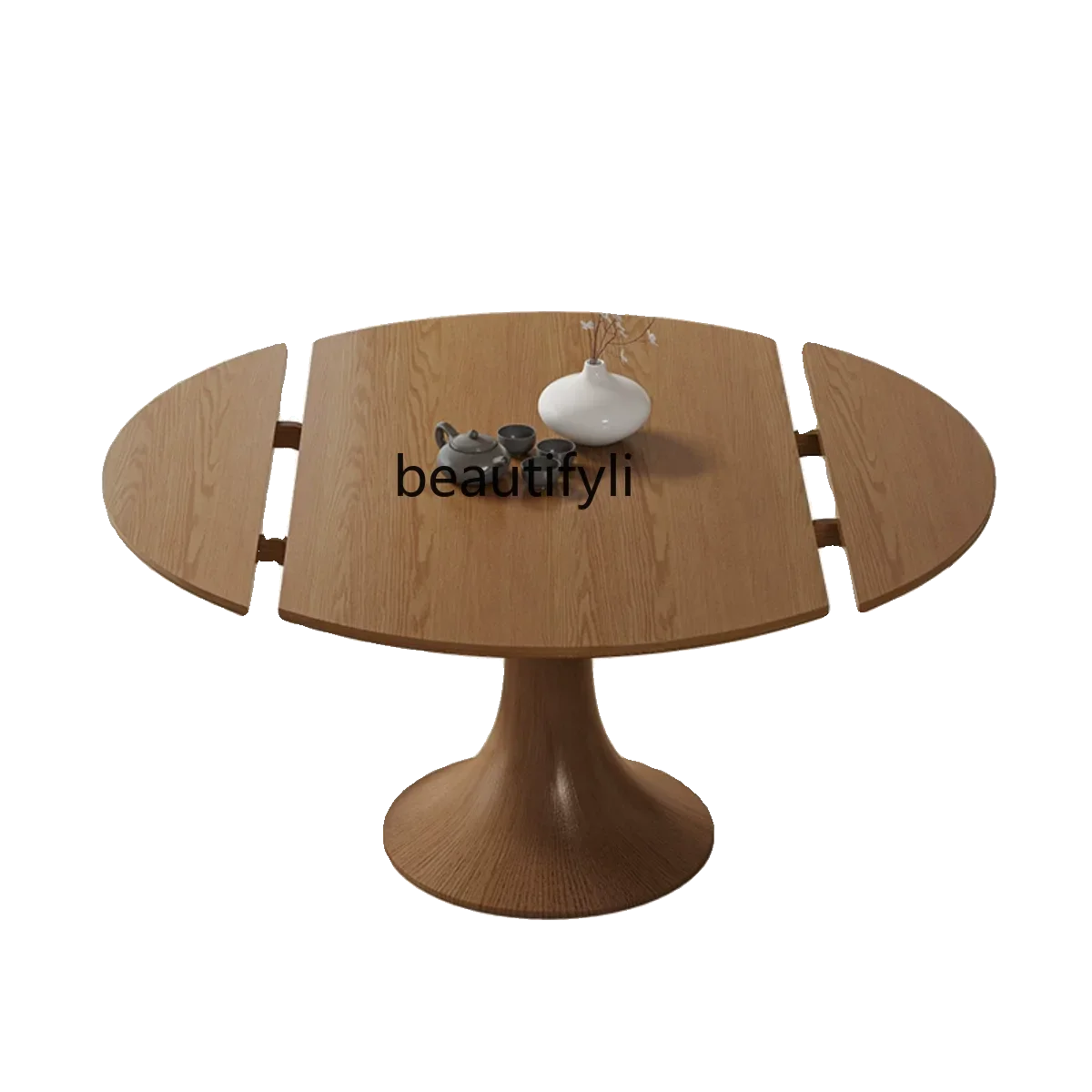 

Nordic wood square becomes round dual-purpose dining table Modern household round retractable folding dining table and chairs