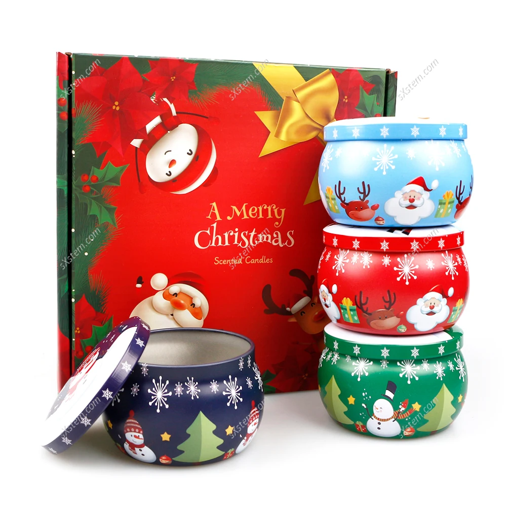 Christmas Tin Cans 4Pcs/Lot Metal Candle Jar with Lid 4.4OZ Handmade Scented Candles Making Container Tins Christmas Gift Box