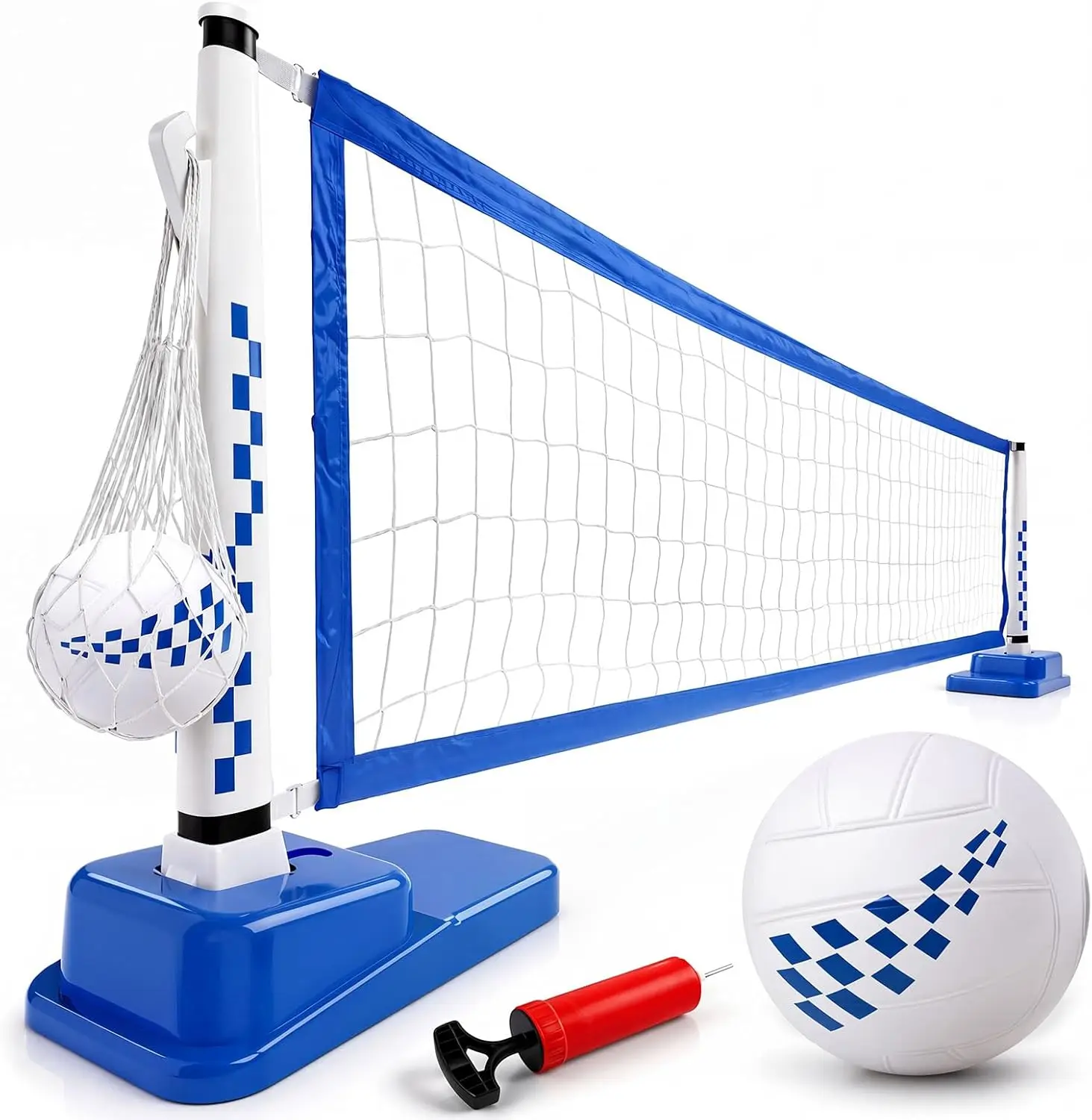 Adjustable Water Volleyball Net System for Inground Pools, 15-25 FT, Complete with Professional Net, Heavy-Duty Bases, 2 Balls and Air Pump – Summer Outdoor Game for Adults and Kids