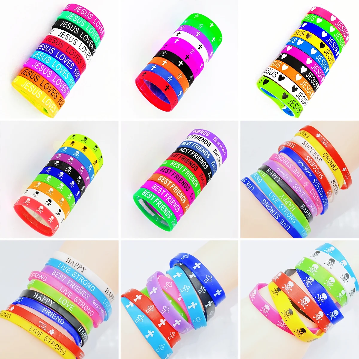 20Pcs/Lot Multicolor Jesus Heart Silicone Bracelets For Men Women Religion Sport Mix Style Rubber Wristband Bangle Jewelry Gift