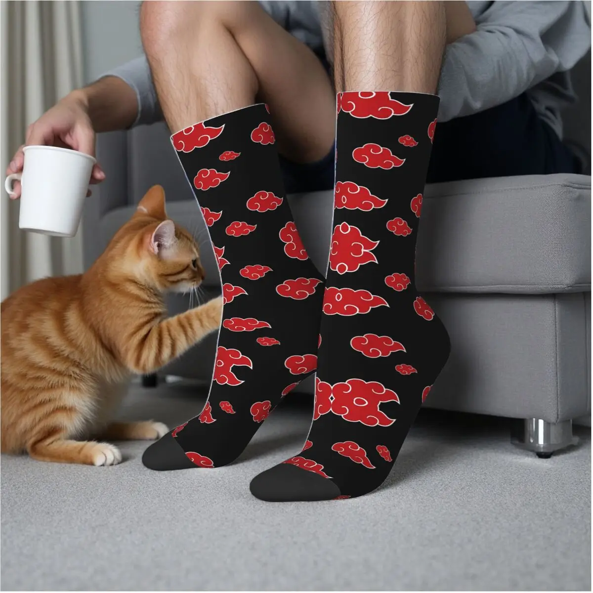 

Черно-красные носки с облаками, супер мягкие чулки в стиле Харадзюку, всесезонные длинные носки, аксессуары для подарков унисекс