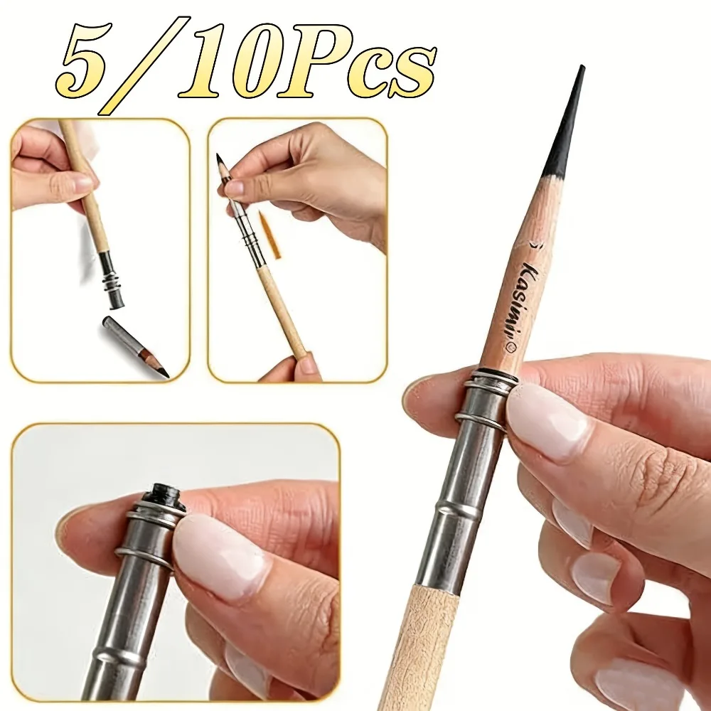 5/10Pcs Wooden Pencil Extenders with Comfortable Grip, Extend Short Pencils Avoid Waste, School Office Sketching Stationery
