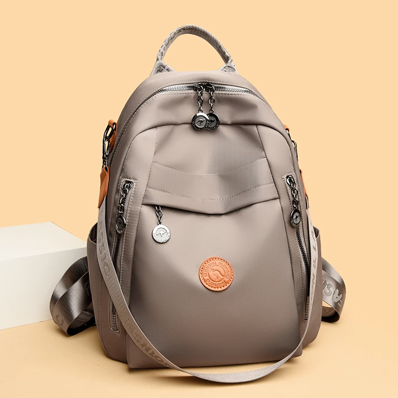 Women Large Capacity Nylon Backpack with Luggage Strap Convertible Travel Bag Ladies Multi-pocket Casual Daily School Rucksack