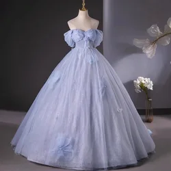 Customized Ball Gown Evening Dresses Tulle Court Train Prom Birthday Party Gowns Formal Occasion Vestido De Noche