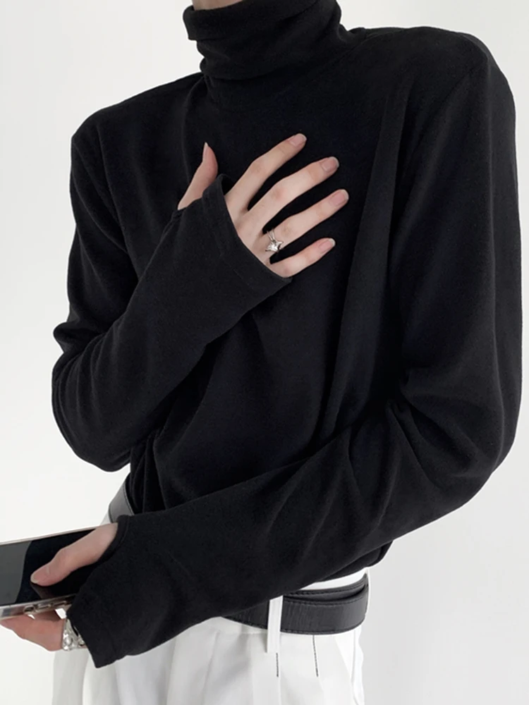 

High-End Feel Long Sve T-irt Men's Autumn Winter Trend Cleanfit Layering High Collar Base irt Inner Wear Top