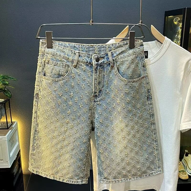 

Новые летние американские повседневные шорты в стиле High Street Fashion с эффектом потертости, свободные ковбойские шорты, мужские прямые шорты-бермуды в стиле ретро с эффектом потертости