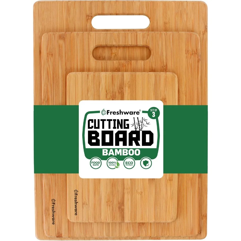 

Bamboo Cutting Boards for Kitchen [Set of 3] Wood Cutting Board for Chopping Meat, Vegetables, Fruits, Cheese, Knife Friendly Se