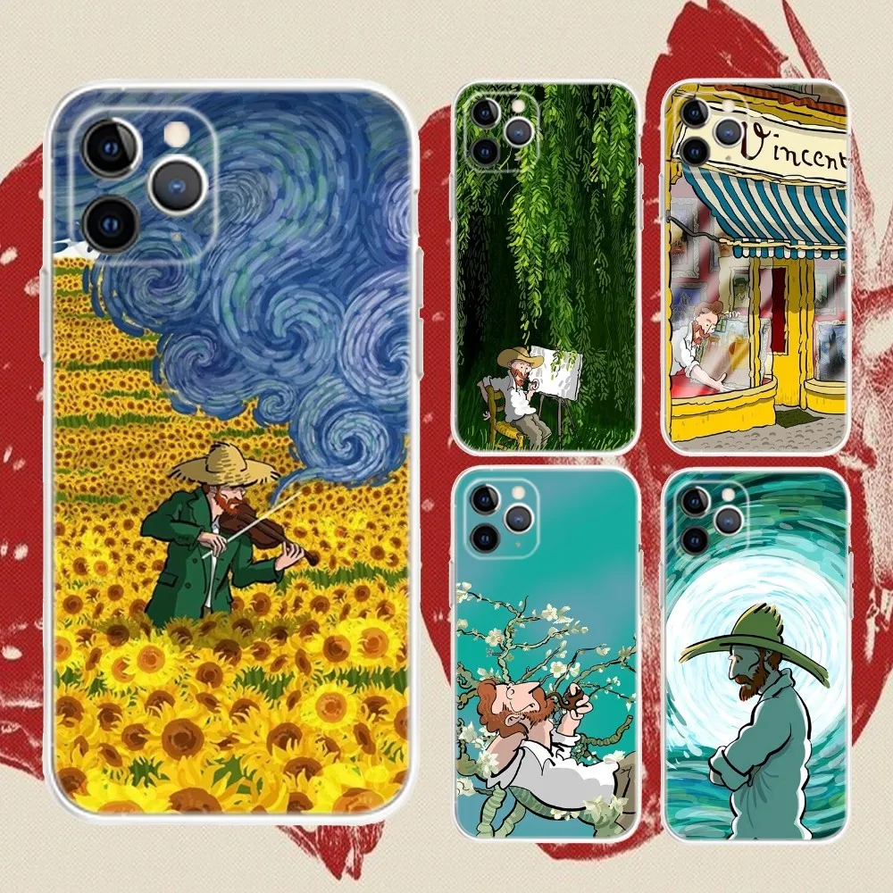 

Art Painting Van Gogh Phone Case For iPhone 16,15,14,13,12,11 Plus,Pro,Max,XR,XS,X,7,8 Plus,SE,Mini Transparent Silicone Soft