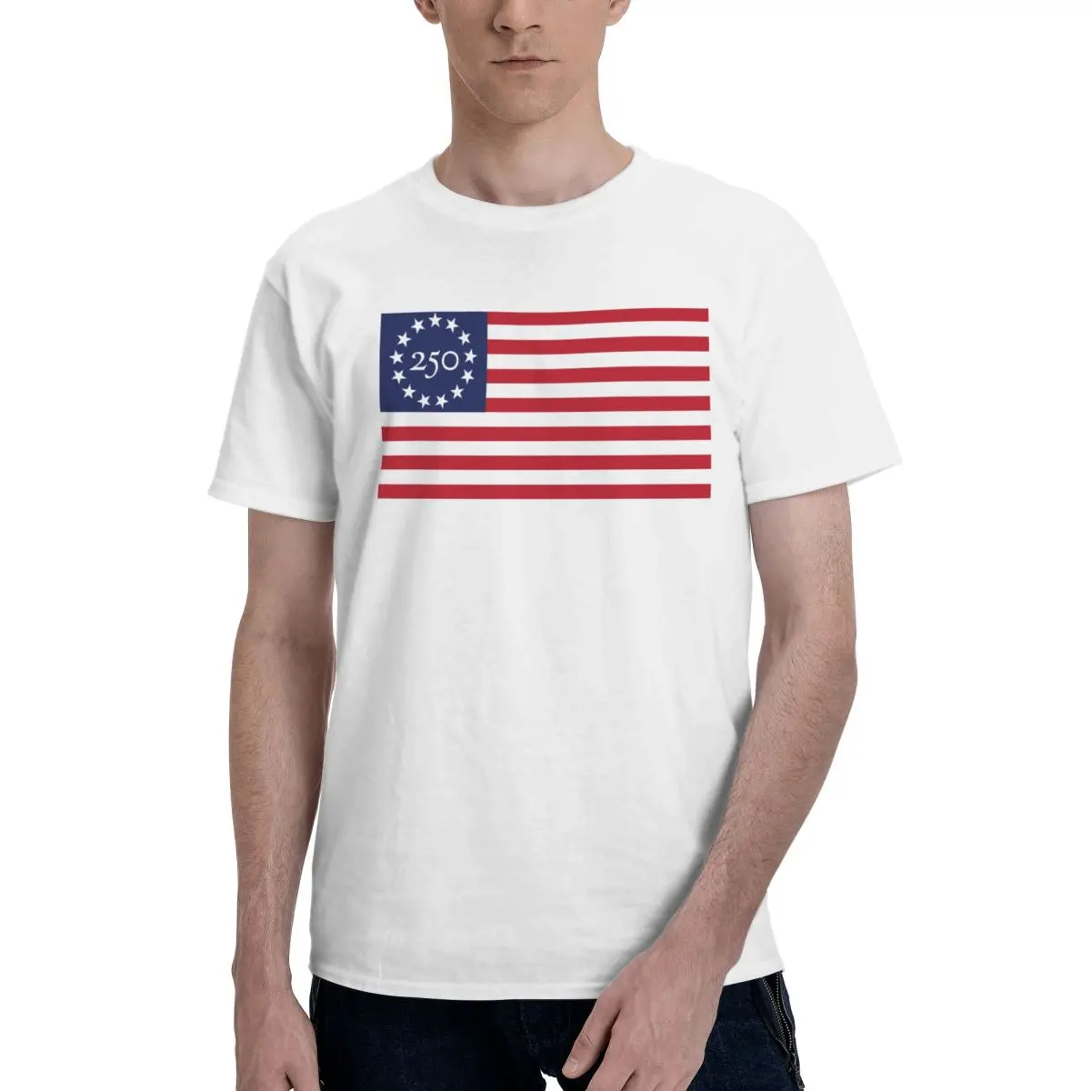 usa flag Men's 100% Cotton Printed Short Sleeve T-Shirt with Outdoor Patterns, Active Wear, Cool Touch Top for Camping