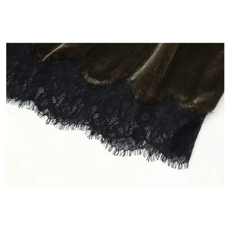 الخريف والشتاء الرجعية المخملية عالية الخصر تنورة الدانتيل المرقعة المرأة الجديدة عارضة أزياء تنوعا ألف خط التنانير #5