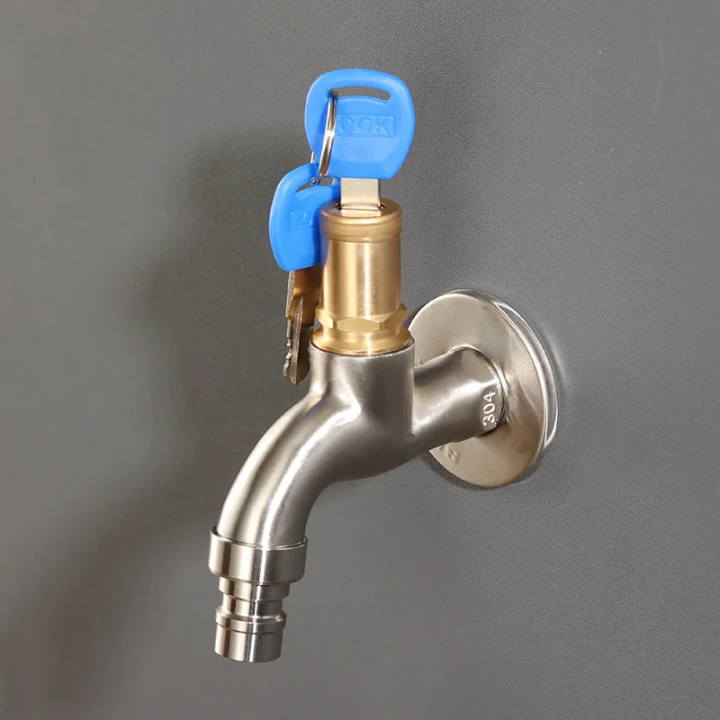 ممسحة قفل تبريد سريعة الفتح G1/2 304 صنبور غسالة من الفولاذ المقاوم للصدأ مع مفتاح هندسة خارجية مضادة للسرقة،