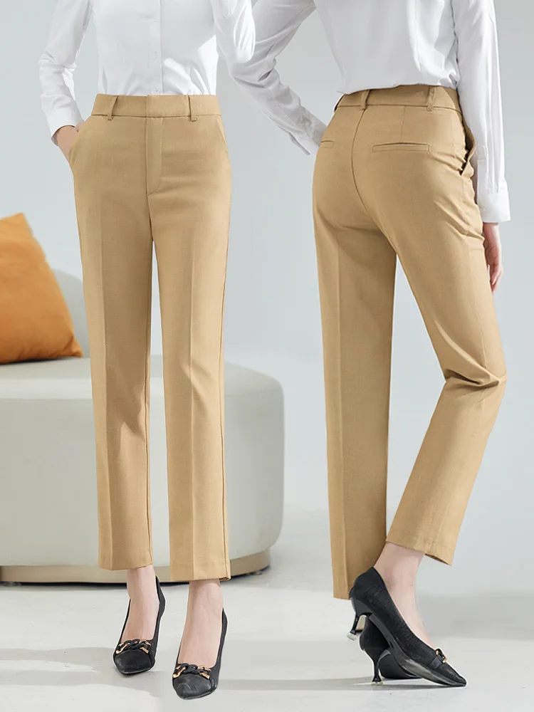 

Khaki Color Women's Straight Leg Suit Pants High Waist Slimming Drapey Casual Thin Autumn Spring Fashion Commute Style