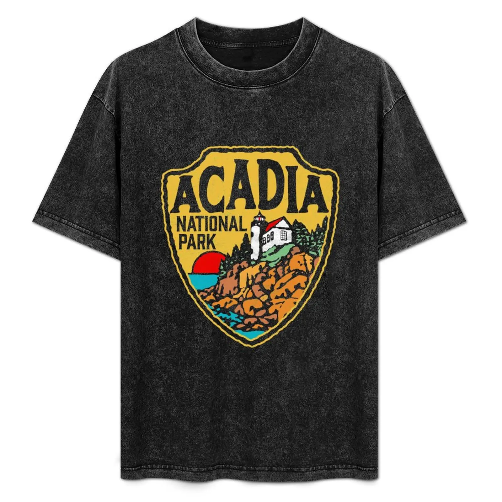 

Acadia National Park Vintage Style Badge w/ Maine Coast & Lighthouse T-Shirt man clothes funny t shirts men