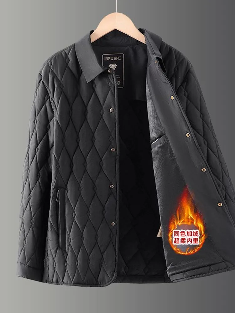 Winter New Fashionable Solid Color Plush Thick Warm Cotton Jacket for Men's Casual Loose Large Size High Quality Coat L-4XL