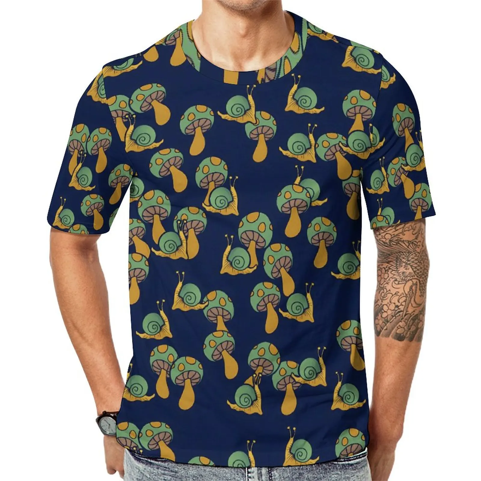 

Retro Snail T Shirt For Couple Mushrooms Print Design O Neck T-Shirts Summer Harajuku Tops Short Sleeve Plus Size Tees Gift
