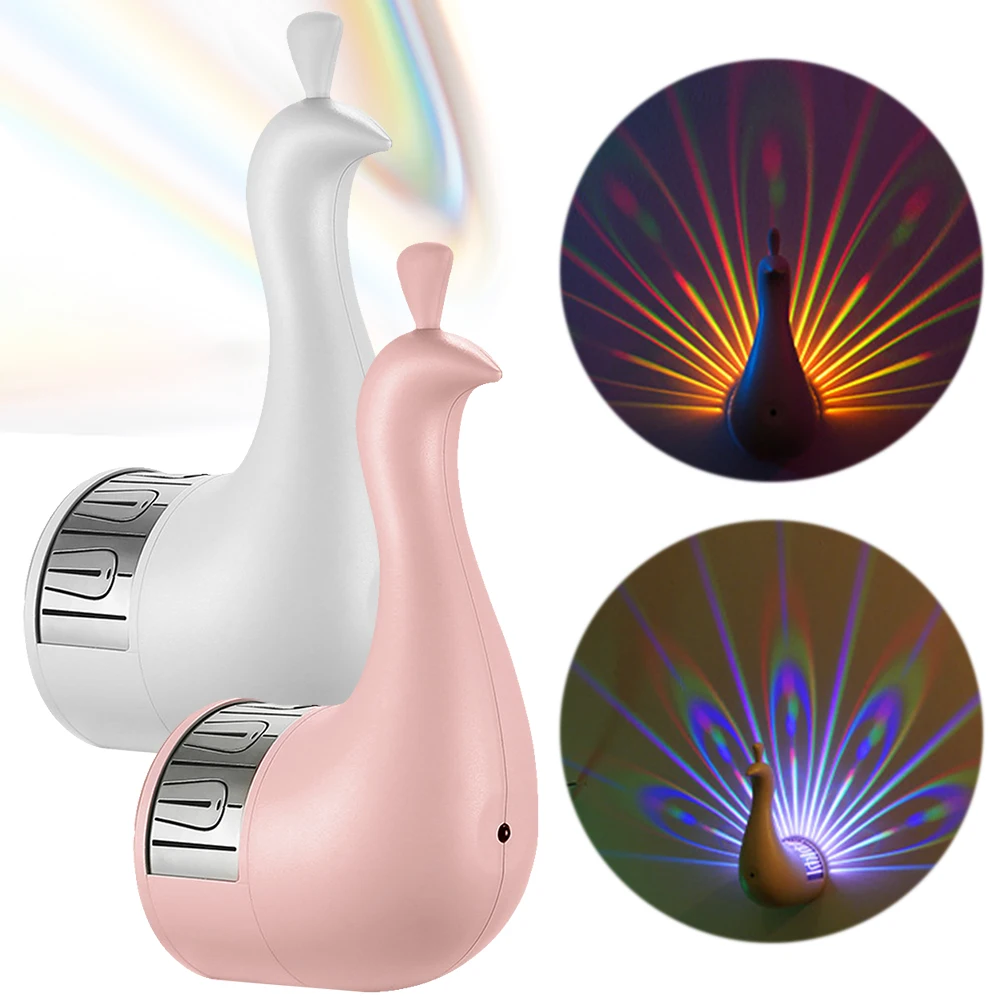 Creative LED Peacock Projection Lamp with Remote Control Wall Lamp Bedside Lamp for Home Bedroom Bedside Wall Decor