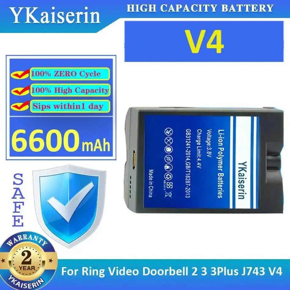 

Батарея для мониторинга дверного звонка 6600 мАч для Ring Video 2 3 3 Plus J743 V4, экологически чистая