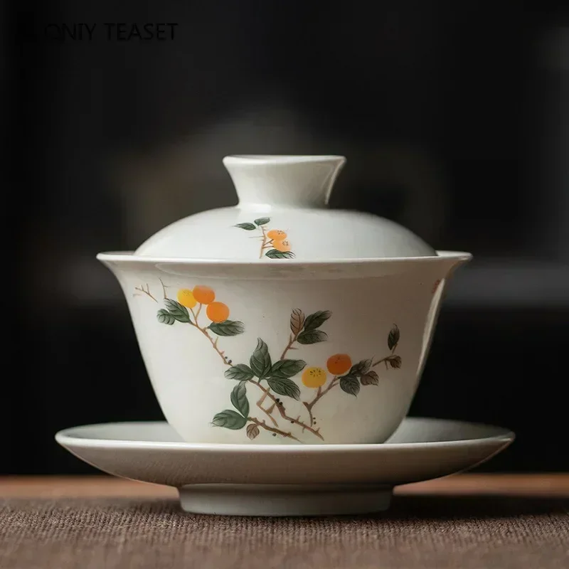 170ml Chinese Handmade Ceramic Gaiwan Teacup Hand-painted Flowers Tea Tureen Travel Tea Bowl Porcelain Tea Set Accessories