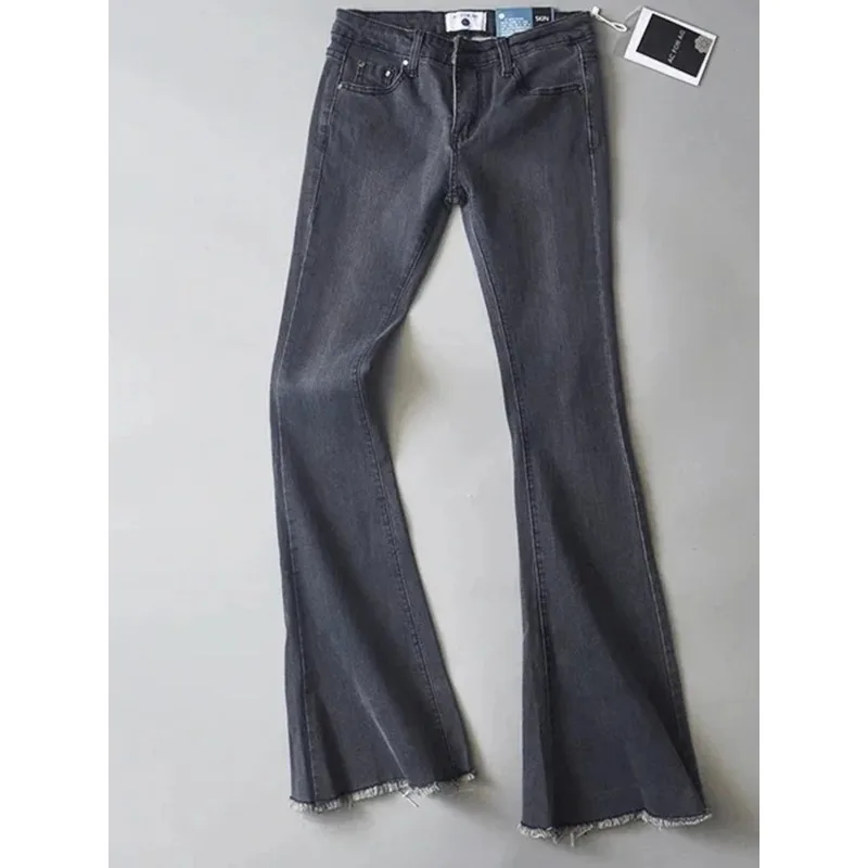 Retro-Jeans mit niedriger Taille, blau, für Damen, 2023, figurbetont, ausgestellte Hose, Damen, Basic, Slim Fit, Sommer, Straße, lässige Jeans für Damen