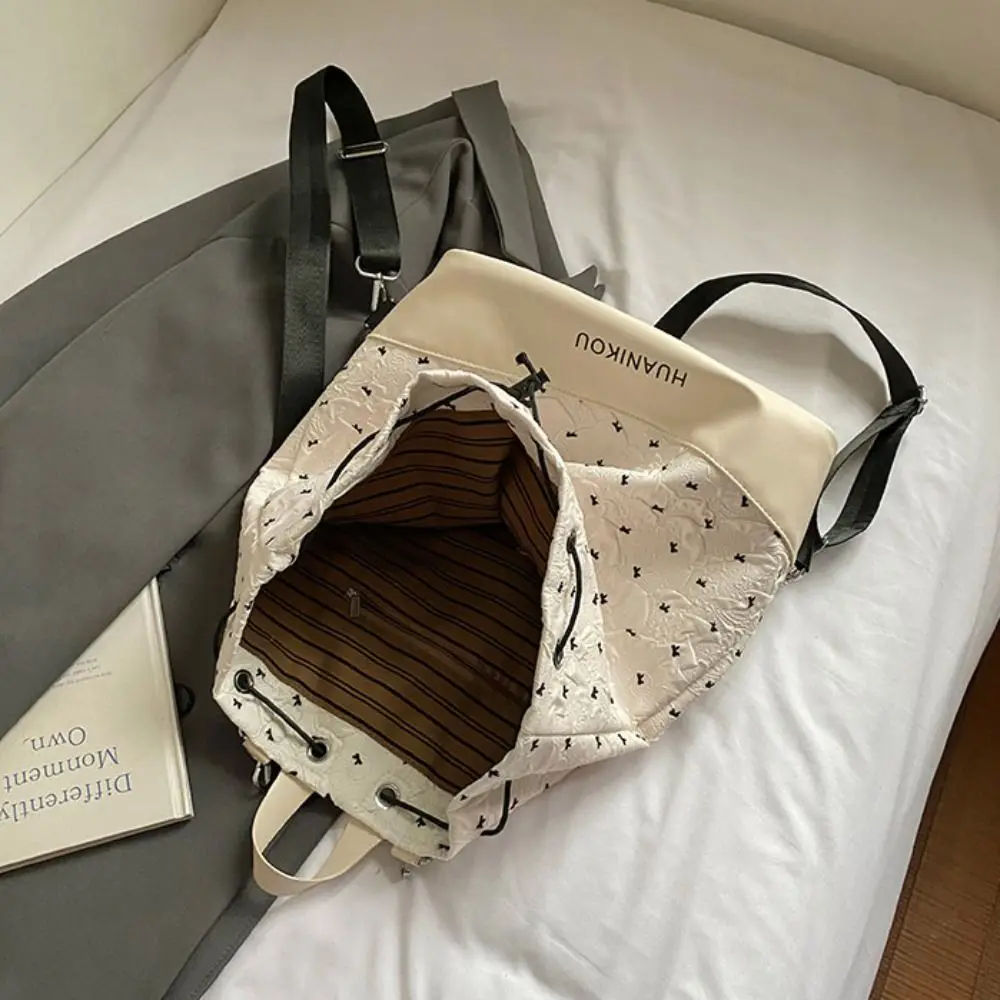 

Large Capacity Bow Pleated Backpack Lightweight Nylon Sweet Shoulder Bag Solid Color Tote Bag Drawstring Fitness Bag Girls