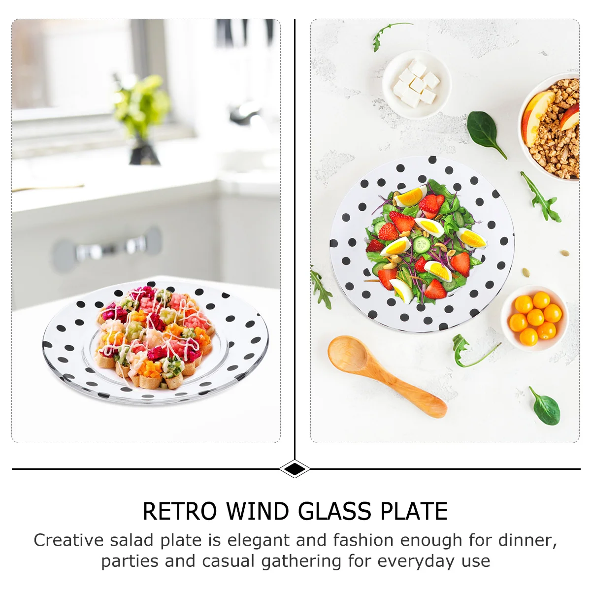 

1Pcs Creative Transparent Glass Plate Dotted Pattern Salad Dessert Fruit Plate Elegant for Family Parties Weddings