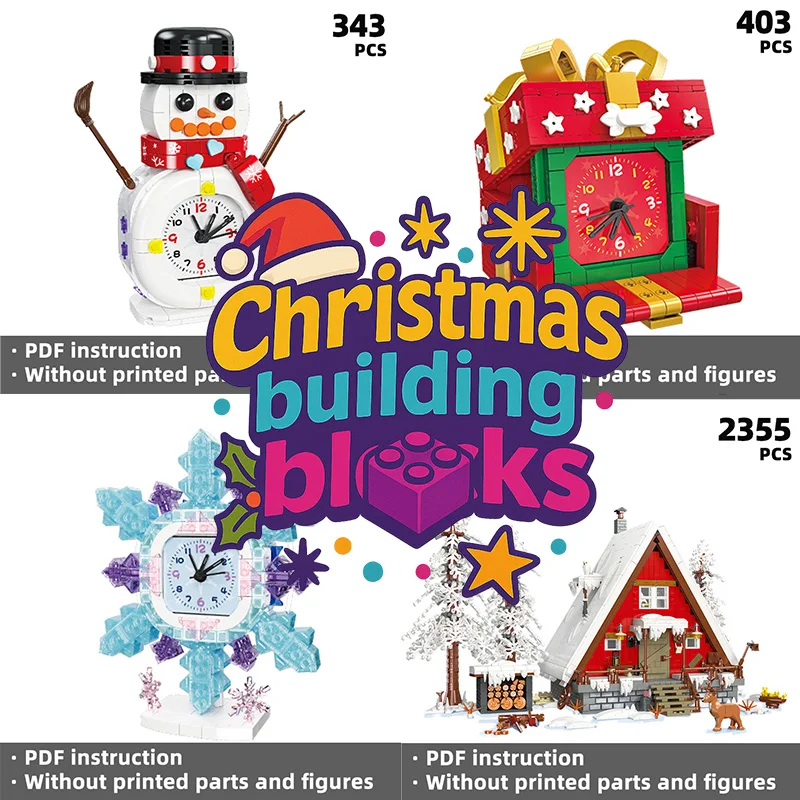 

Christmas Themed Building Blocks Collection, Assorted Christmas Building Bricks - Diverse Kits (Cabin, Light Bulb Ornaments)