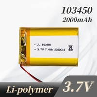 103450 3.7V 2000mAh Polymer Lithium Battery Jst PH 2.0mm 2pin Plug  for Camera GPS Navigator MP5 Bluetooth Headset