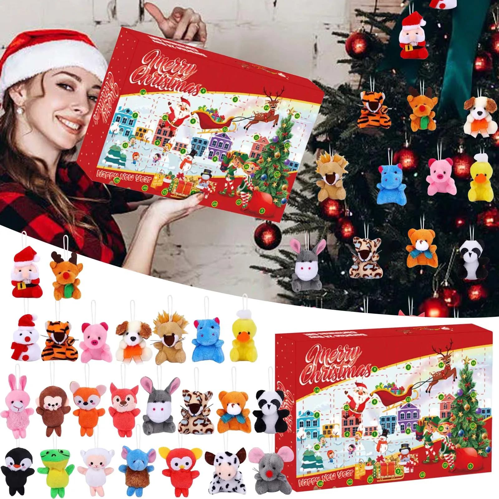 Kids Christmas Calendar Countdown 24 Christmas Countdown Plush Doll Keychain Pendant Children's Surprise Calendar Timer Light