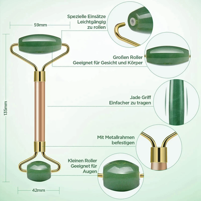 1Set rullo per massaggio facciale Guasha Board Double Heads Natural Jade Stone Face Lift Body Skin Jade Roller