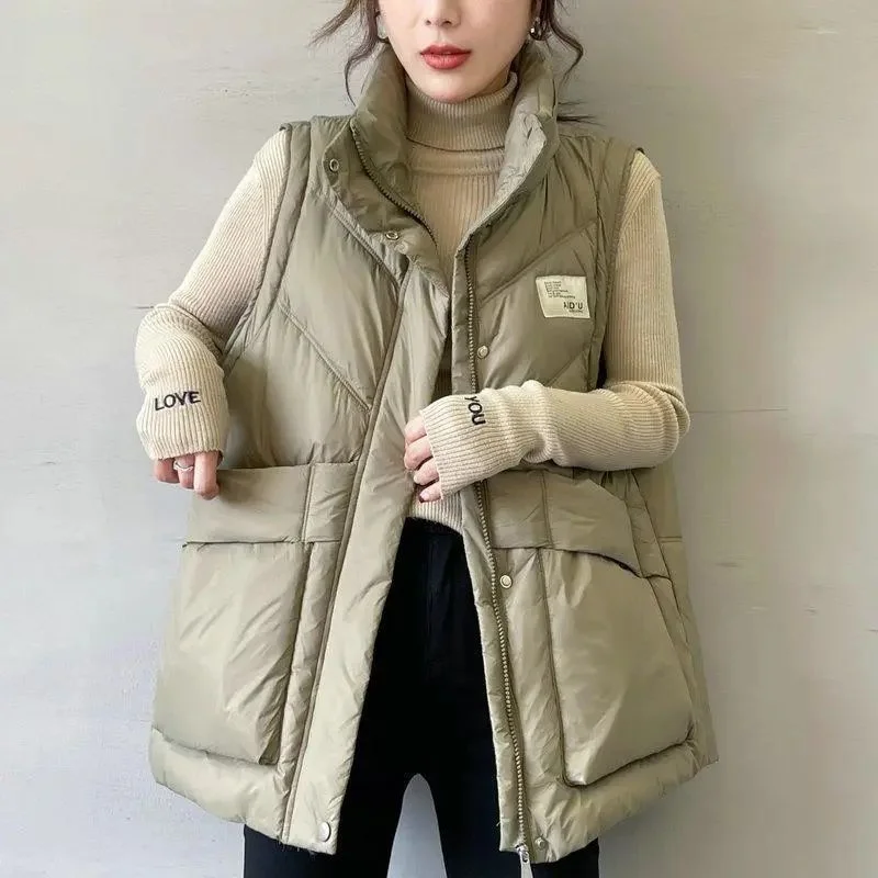 

New Autumn Winter pure colour Down Cotton Vest Women Loose Casual Sleeveless Warm Waistcoat Female Parkas Warm Outerwear Jacket