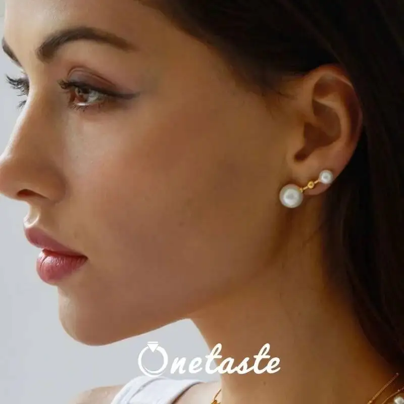 

Серьги-гвоздики из стерлингового серебра 925 пробы с позолоченным жемчугом и двойной сферой для женщин, французские модные серьги в стиле минимализм, подарок