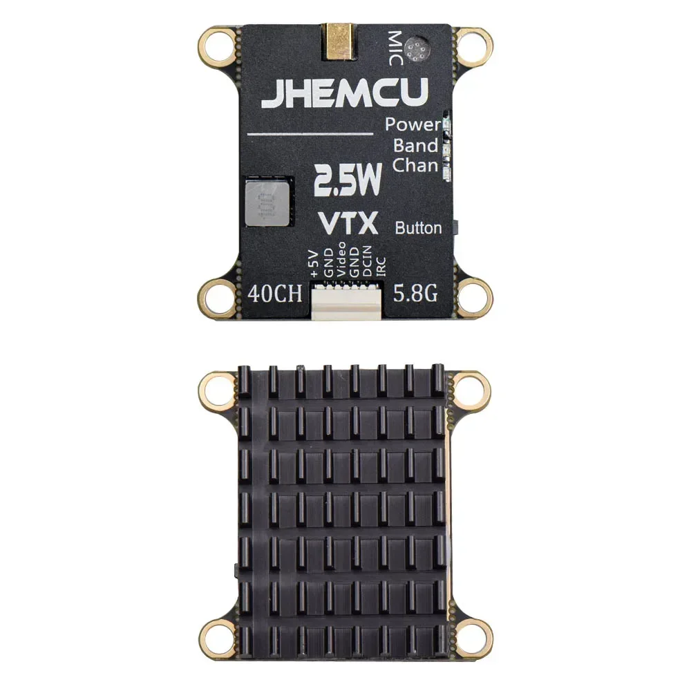 JHEMCU 조절식 FPV 송신기 내장 마이크 방열판, RC 비행기 FPV 장거리, 2.5W VTX 5.8G 40CH, 2-6S, 30X30mm