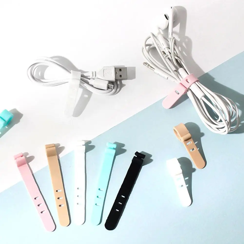 ヘッドホンとマウス用の再利用可能なケーブルタイ、コードオーガナイザー、ワインダー、ポータブル、ソフト、シリコン、ワイヤー、新しい、w3f6