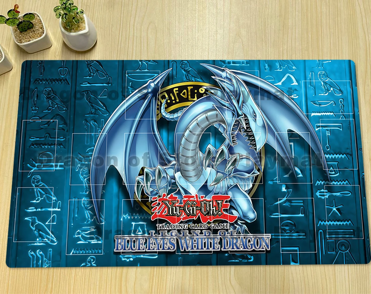 YuGiOh Blue-Eyes White Dragon Play Mat TCG CCG Pad Board Game Pad Trading Card Game Mat Rubber Mousepad Free Bag 600x350x2mm
